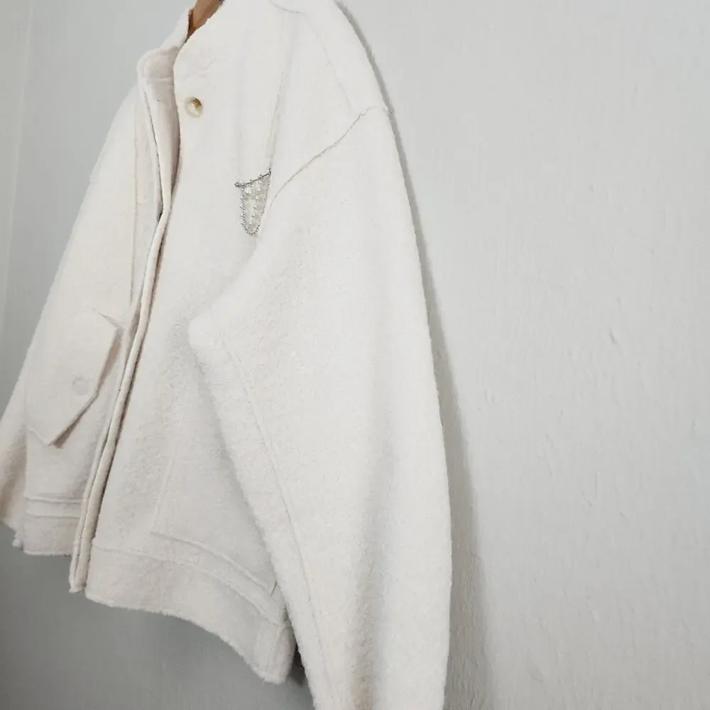 Free People NWT Ivory Willow Brooch Embellished Bomber Jacket Medium